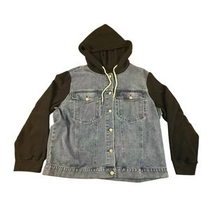 SHEIN Curve Denim Hoodie Jacket Women 2XL Blue Black Button Front